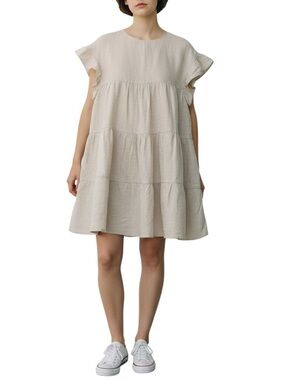 Lanhtropy linen tiered ruffle loose fit babydoll dress O/S excellent condition